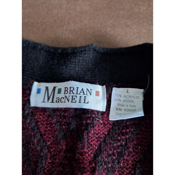 Men's Burgundy & Black Patterned Cardigan Sweater - Picture 6 of 12